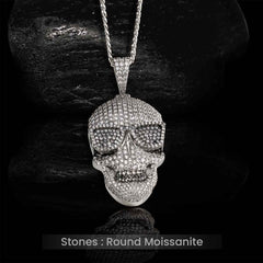 Moissanite Iced Out Skull Pendant Necklace Hip Hop Halloween Jewelry Sterling Silver