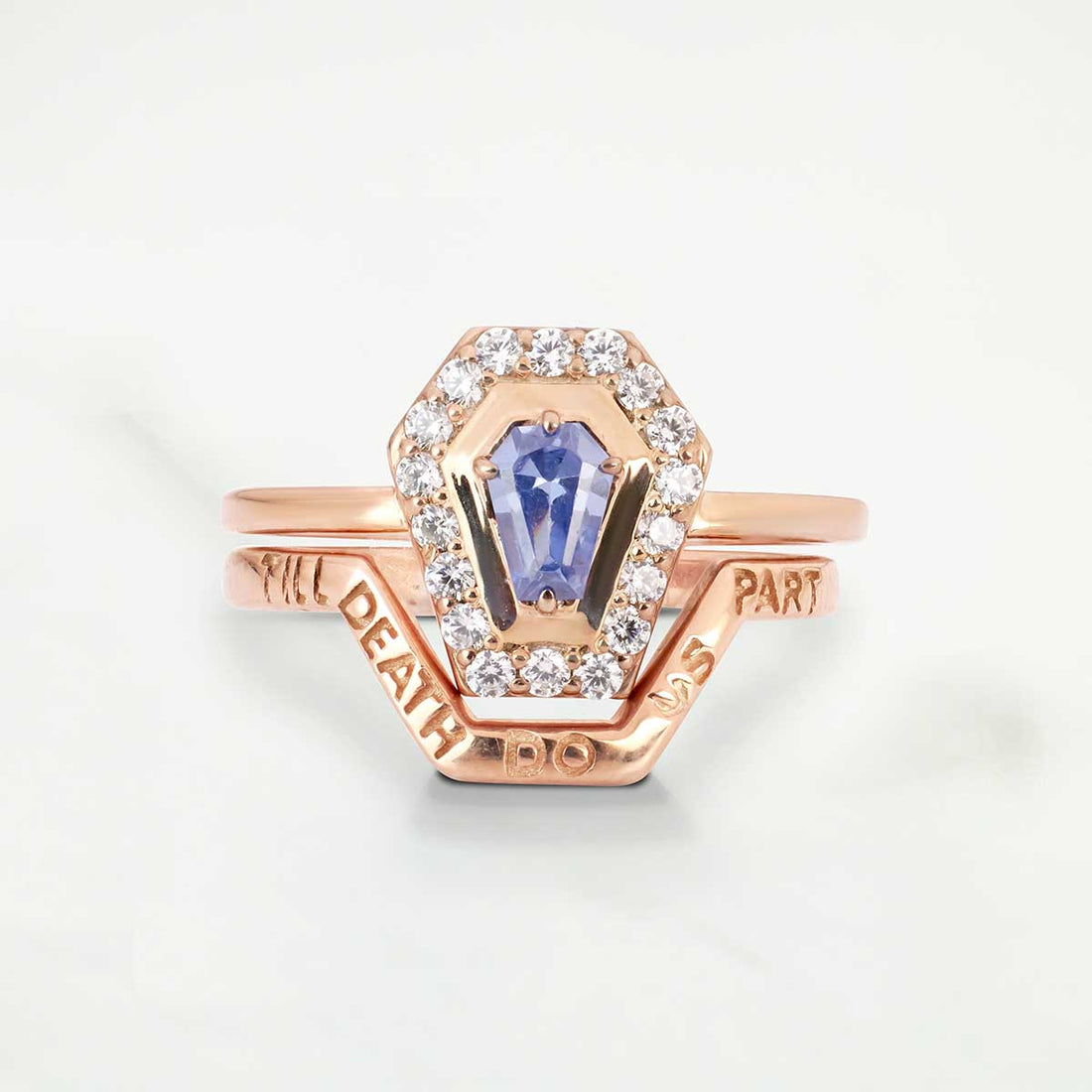 Coffin Shape Bridal Ring Set Till Death Do Us Part Wedding Band