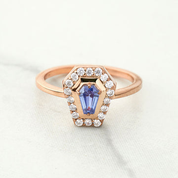 Coffin Shape Engagement Ring Blue Titanic Gemstone Coffin Ring