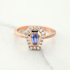 Coffin Shape Engagement Ring Blue Titanic Gemstone Coffin Ring