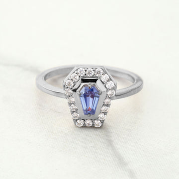 Coffin Shape Wedding Engagement Ring Blue Titanic Gemstone Coffin Rings Gothic Sterling Silver Rose White Gold