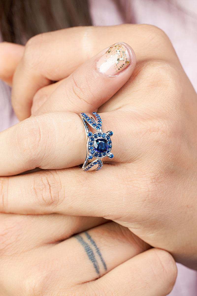 Natural Sapphire Unique Engagement Ring