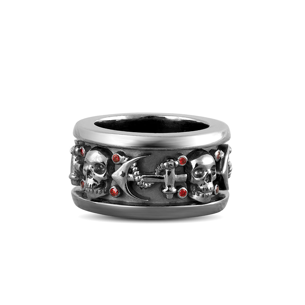Badass Anchor Skull Band Red Garnet Gothic Skull Wedding Band Mens