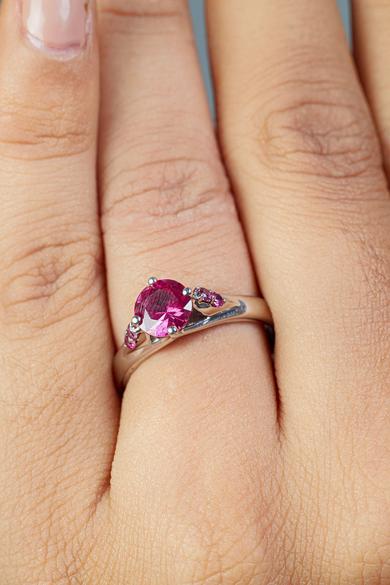 Natural Ruby Engagement Ring for Women Pink Gemstone Promise Ring