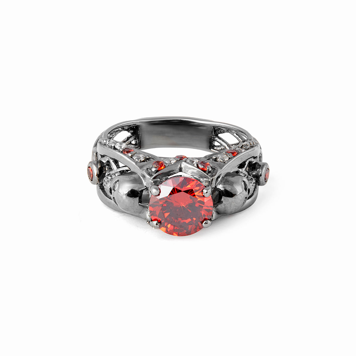 Garnet Vampire Skull Engagement Ring Mesh Skull Gothic Ring