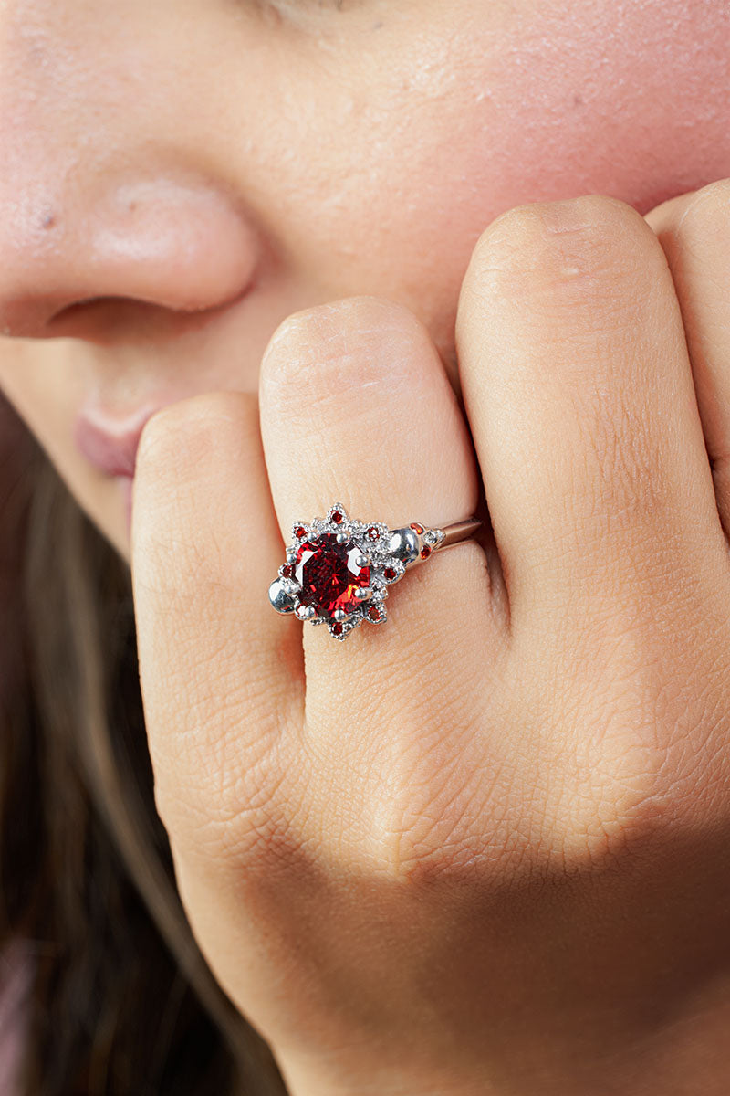 Red Garnet Skull Engagement Ring