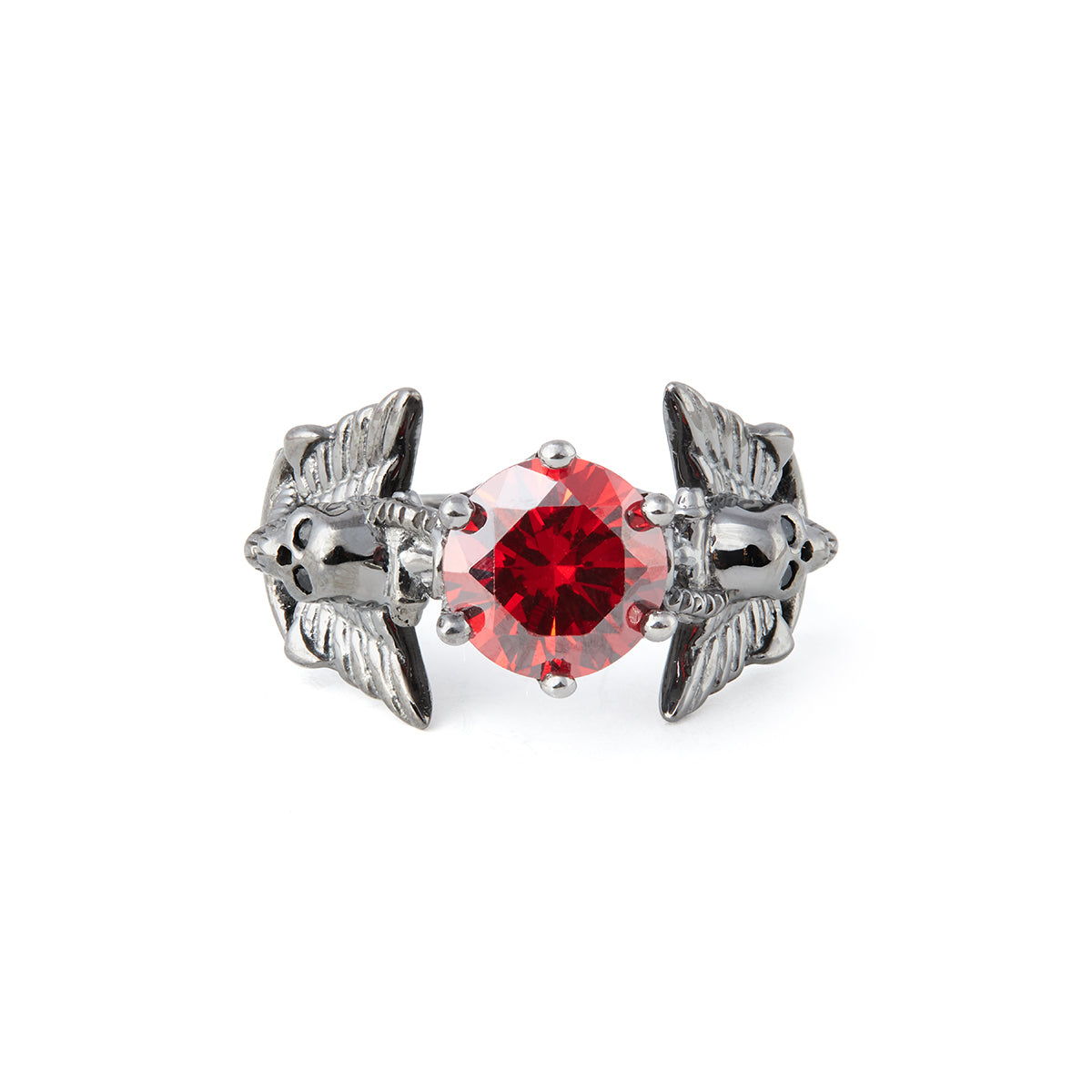 Anchor Wings Skull Engagement Ring Gothic Jewelry Red Garnet