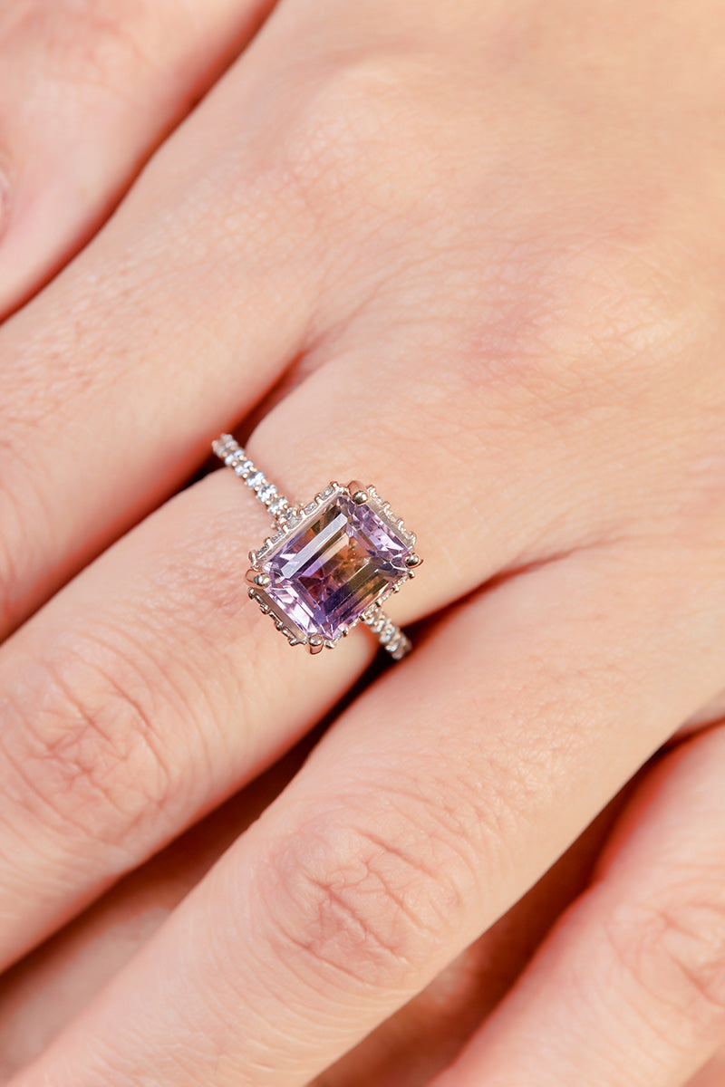 Moissanite and Ametrine Engagement Ring