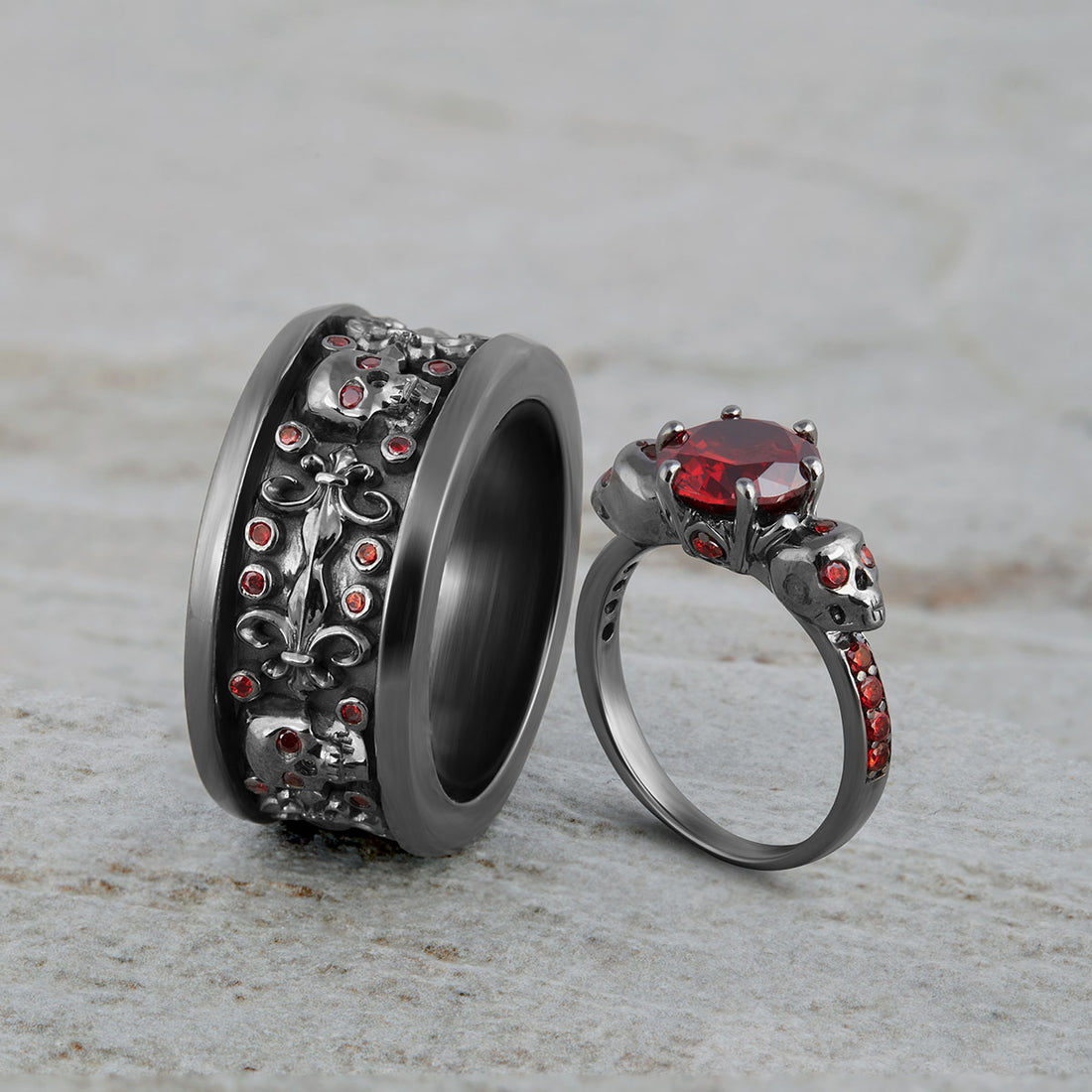 Vampire Skull Wedding Rings Set