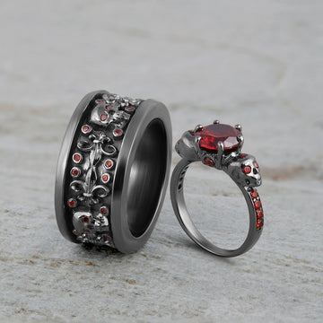 Vampire Skull Wedding Rings Set