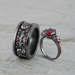 Vampire Skull Wedding Rings Set His and Her Gothic Couple Ring