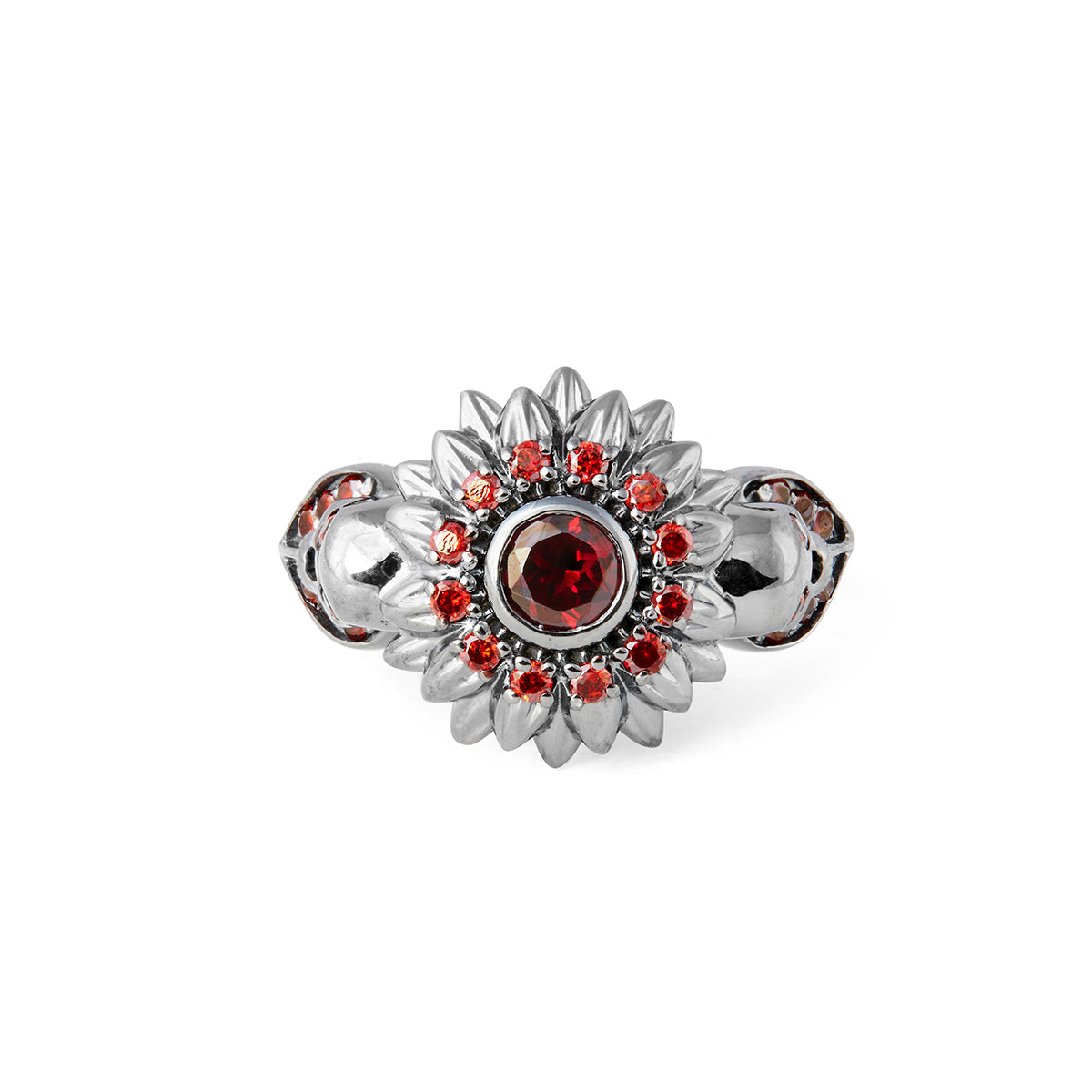 Skull Flower Engagement Ring Gothic Skull Ring Silver Gun Metal