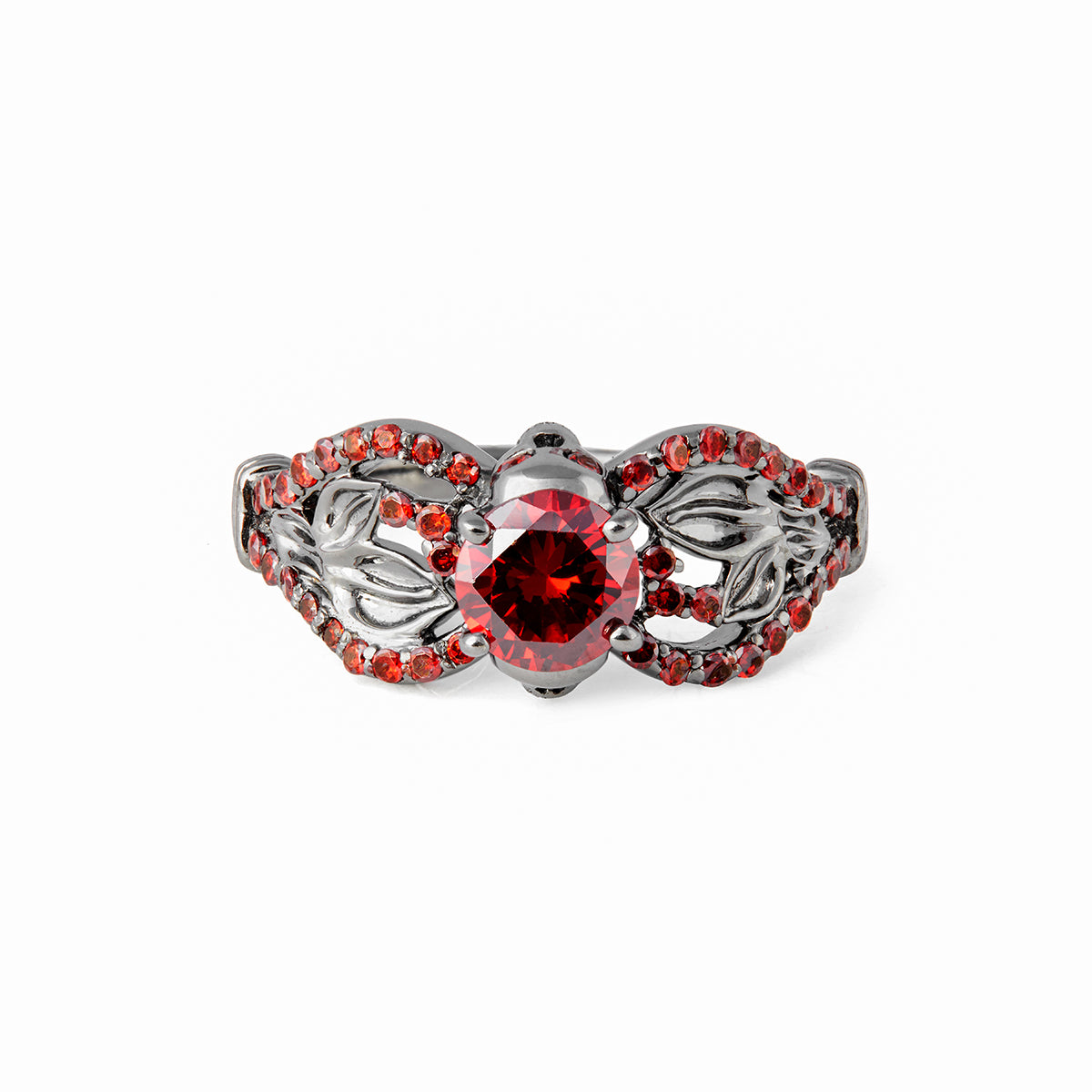 Leaf Skull Engagement Ring Red Garnet Gothic Skull Ring Silver