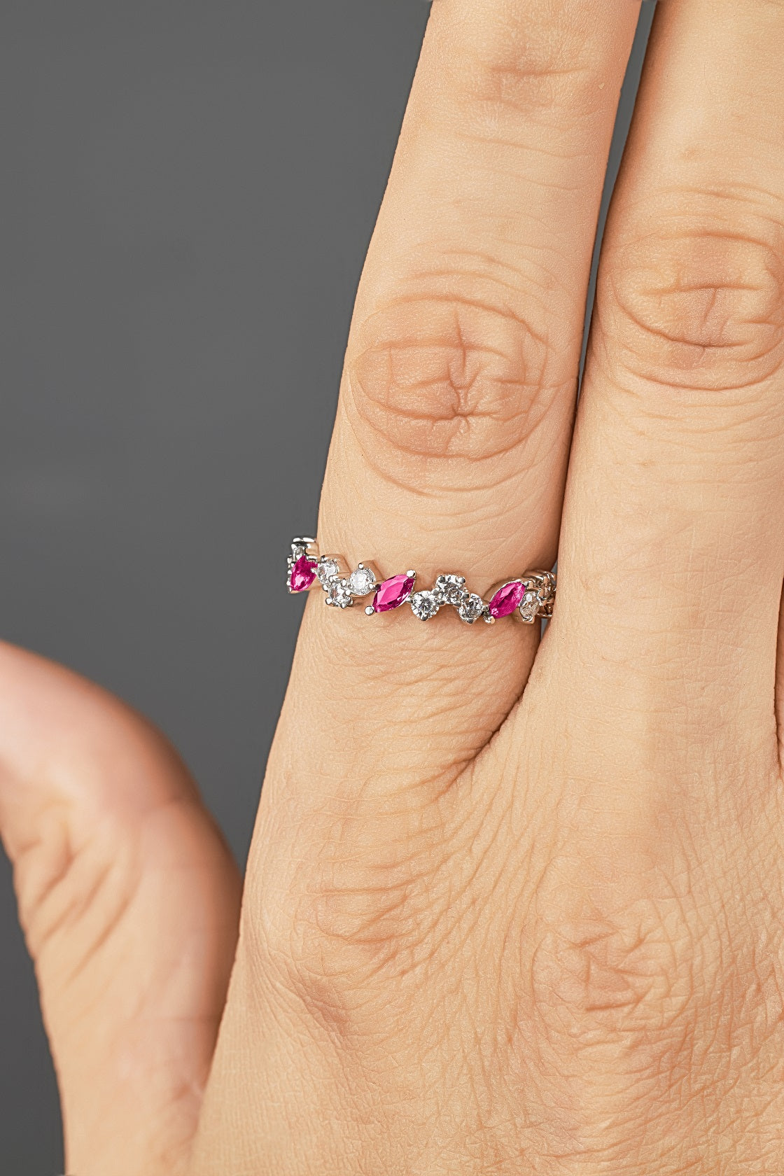 Natural Ruby Wedding Bands Half Eternity Anniversary Ring Gift
