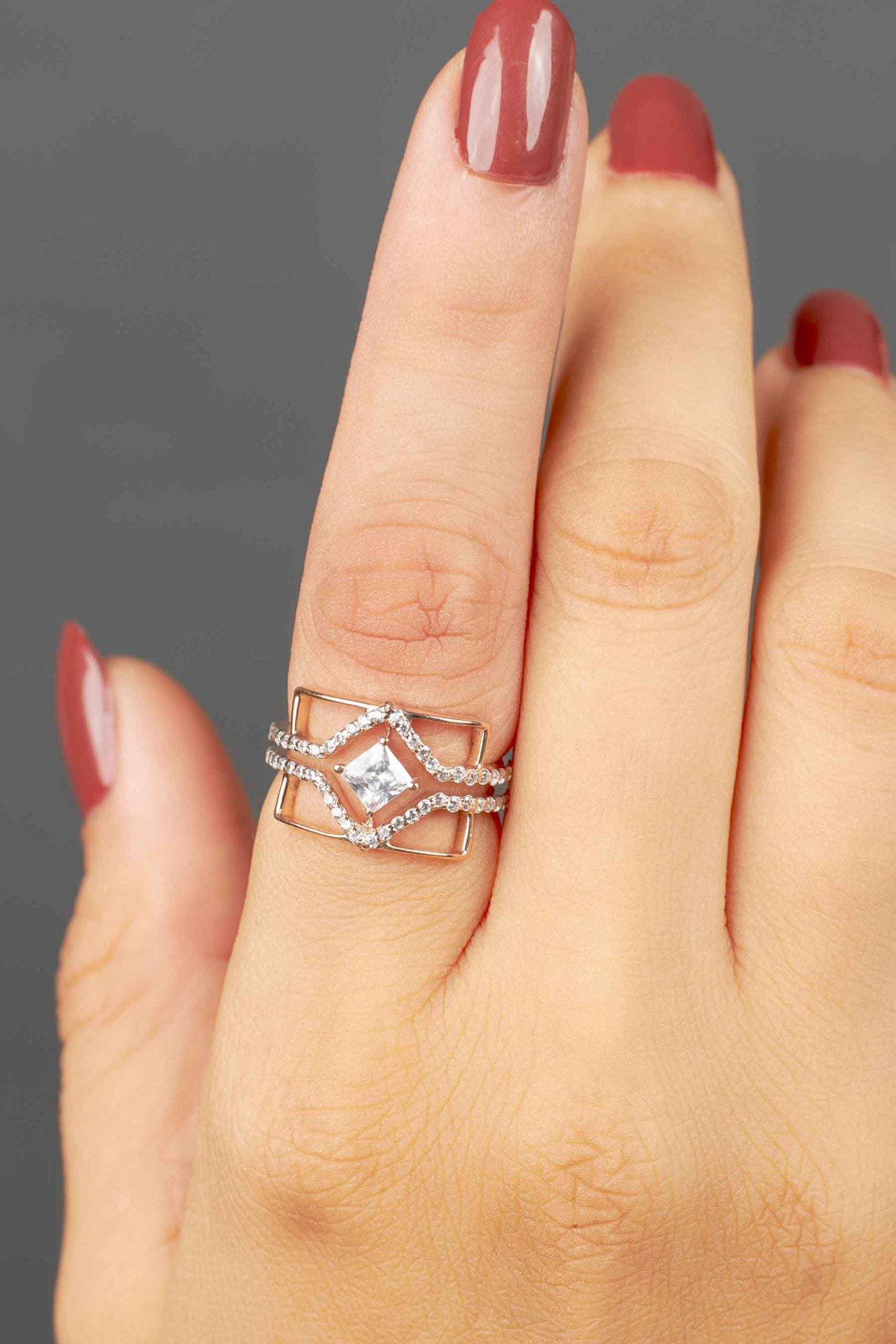Princess Diamond Statement Ring Fancy Engagement Rings Rose Gold