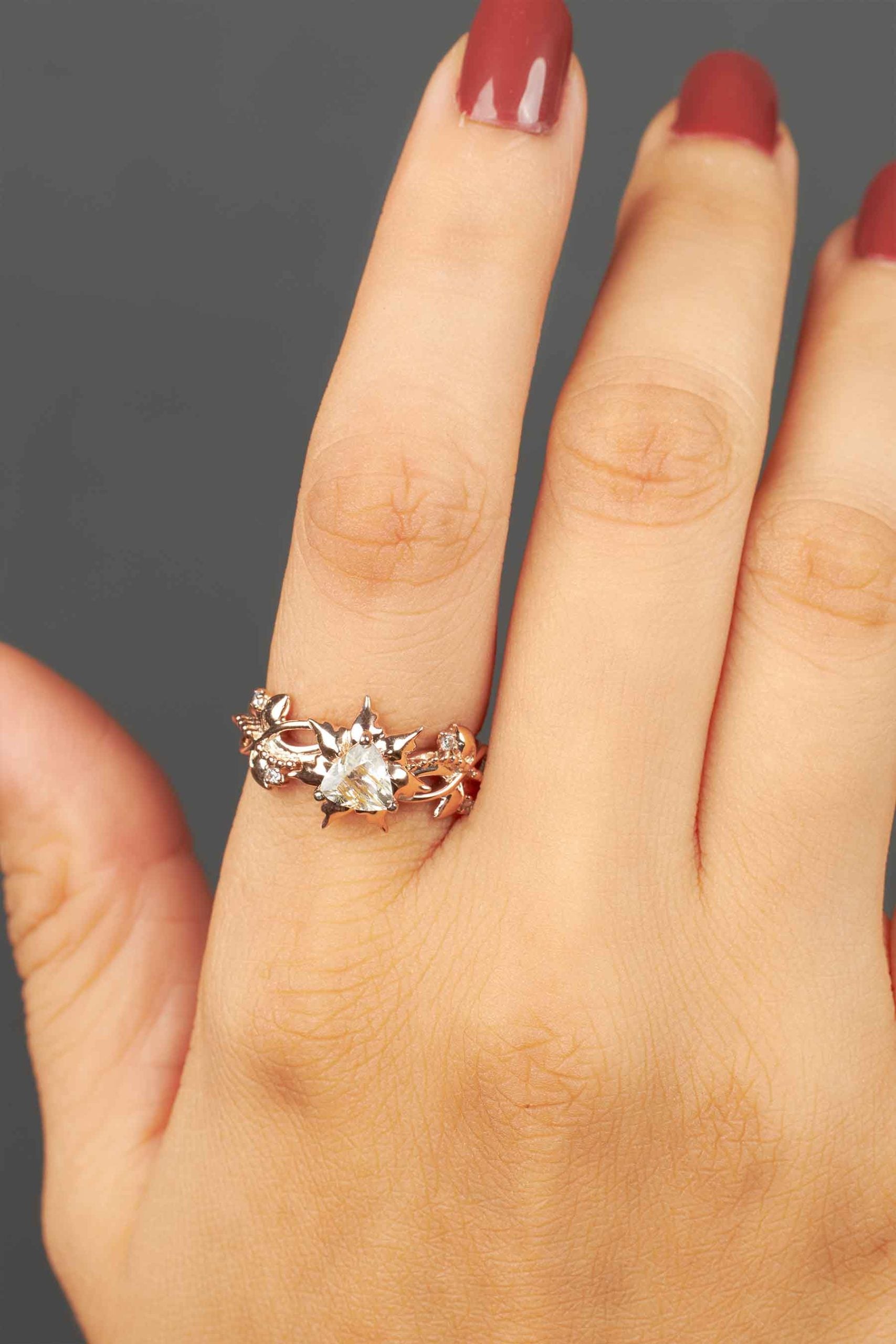 Yellow Rutilated Quartz Ring Floral Flower Art Deco Engagement Rings Rose Gold Infinity