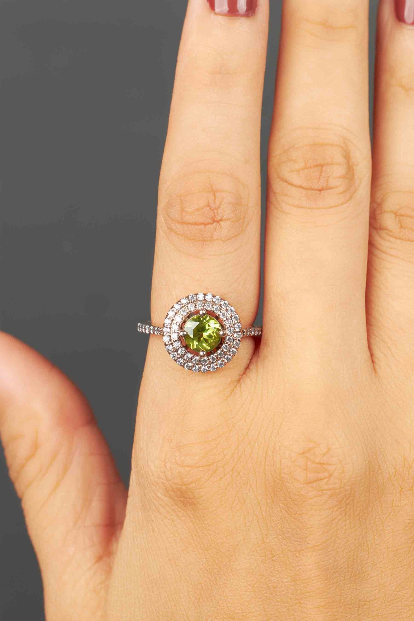 Double Halo Statement Ring Cocktail Party Peridot Engagement Rings Rose Gold