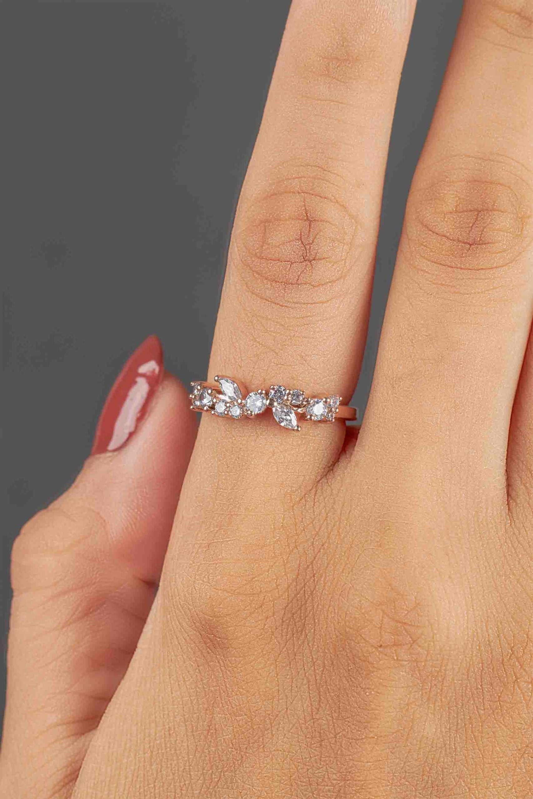 Vintage Wedding Band Moissanite Diamond Promise Anniversary Bands Rose Gold White Gold
