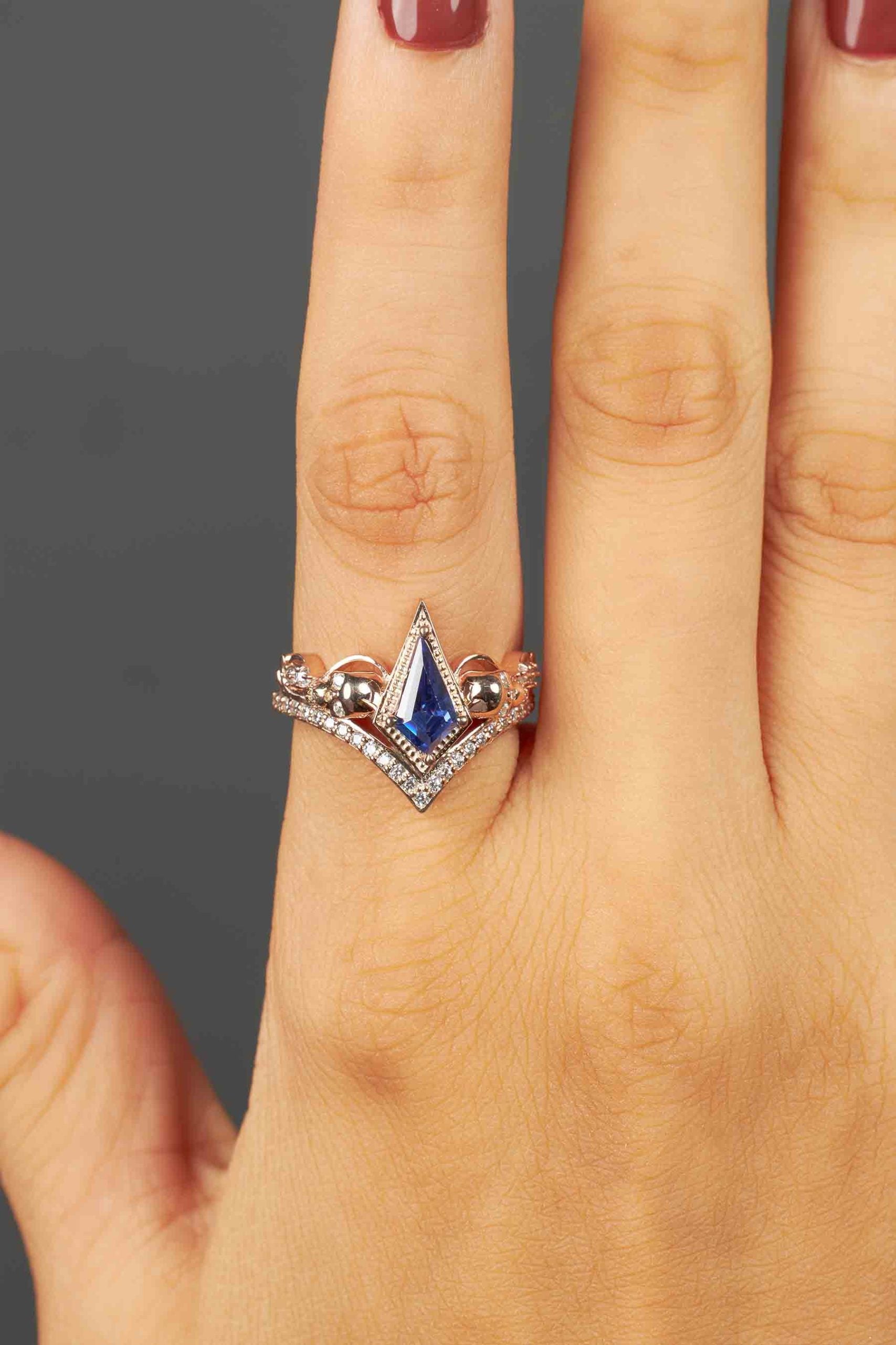 Art Deco Skull Ring Kite Cut Blue Titanic Gemstone Promise Ring