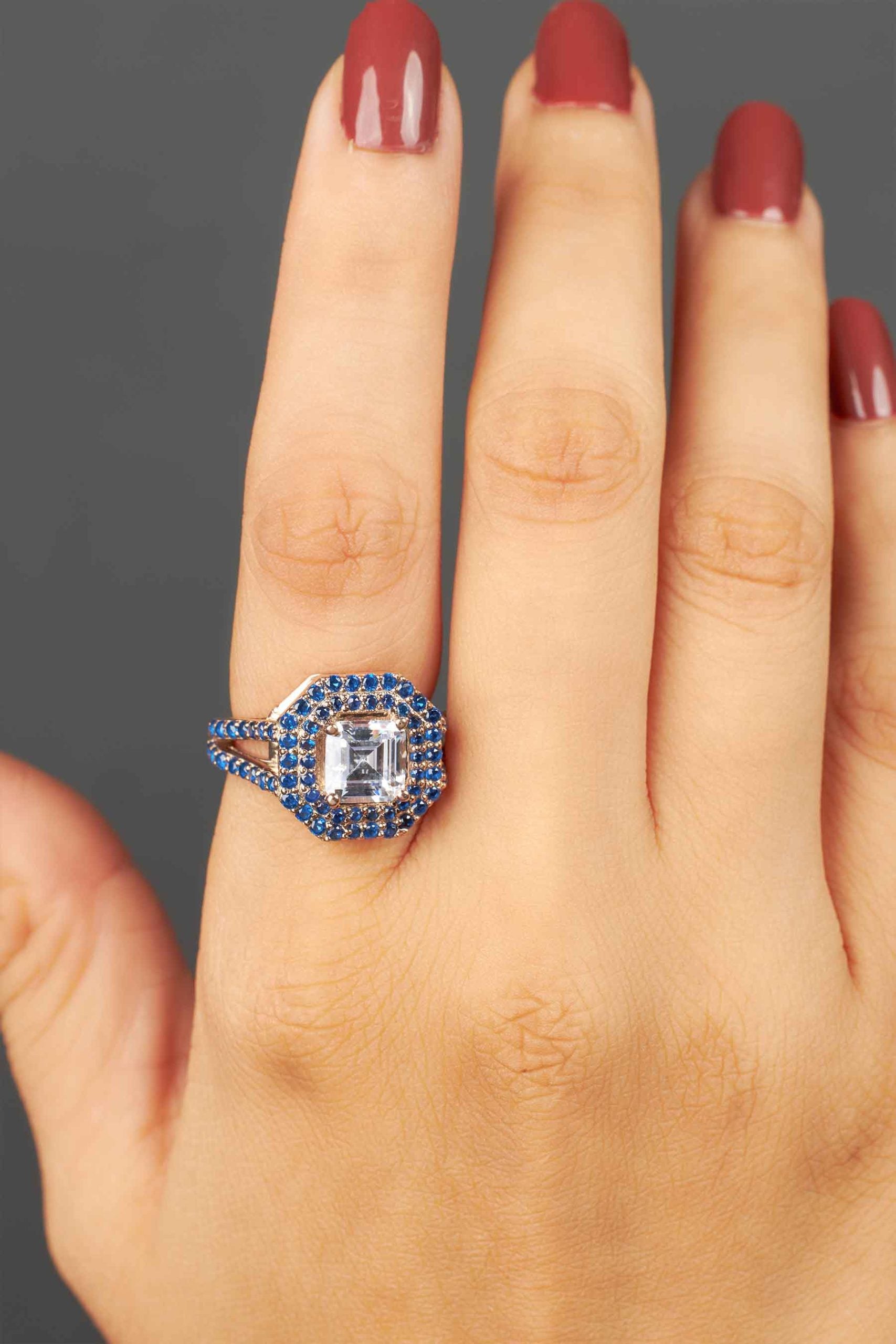 Double Halo Cocktail Ring Asscher Cut Diamond Engagement Ring