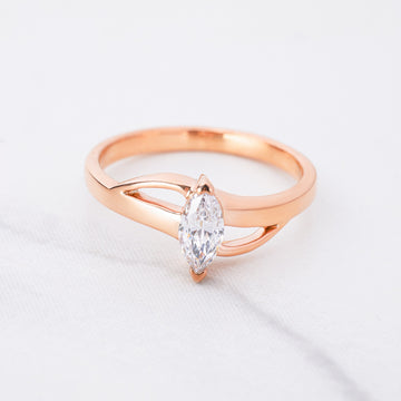 Marquise Cut Moissanite Diamond Ring Crossover Solitaire Engagement Rings Rose Gold