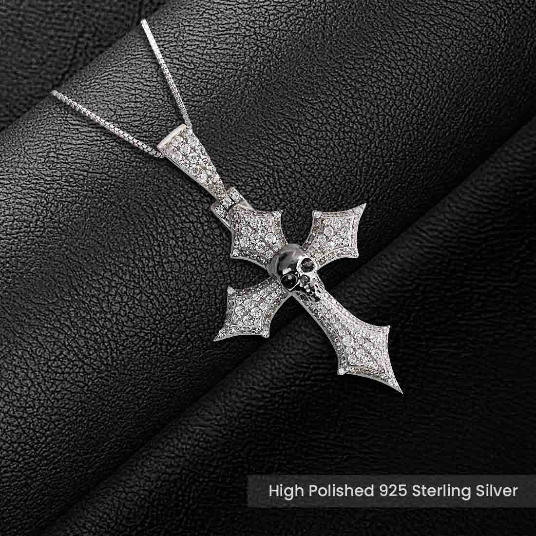 Iced Out Skull Cross Pendant Necklace With Chain Halloween Gothic Hip Hop Jewelry