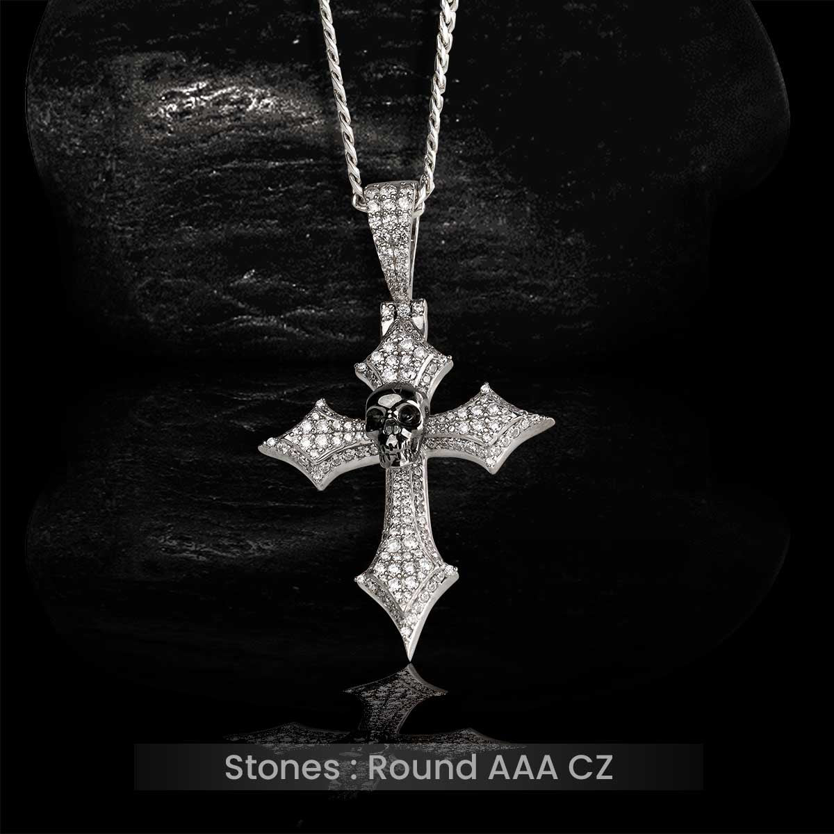 Iced Out Skull Cross Pendant Necklace With Chain Halloween Gothic Hip Hop Jewelry
