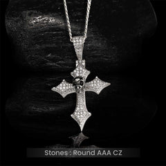 Iced Out Skull Cross Pendant Necklace Halloween Jewelry Sterling Silver