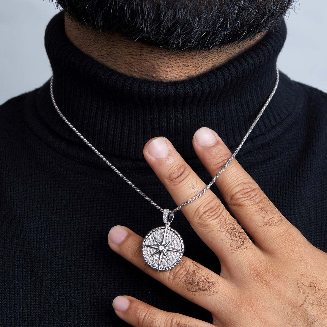 Moissanite Iced Out Compass Pendant Necklace Hip Hop Jewelry