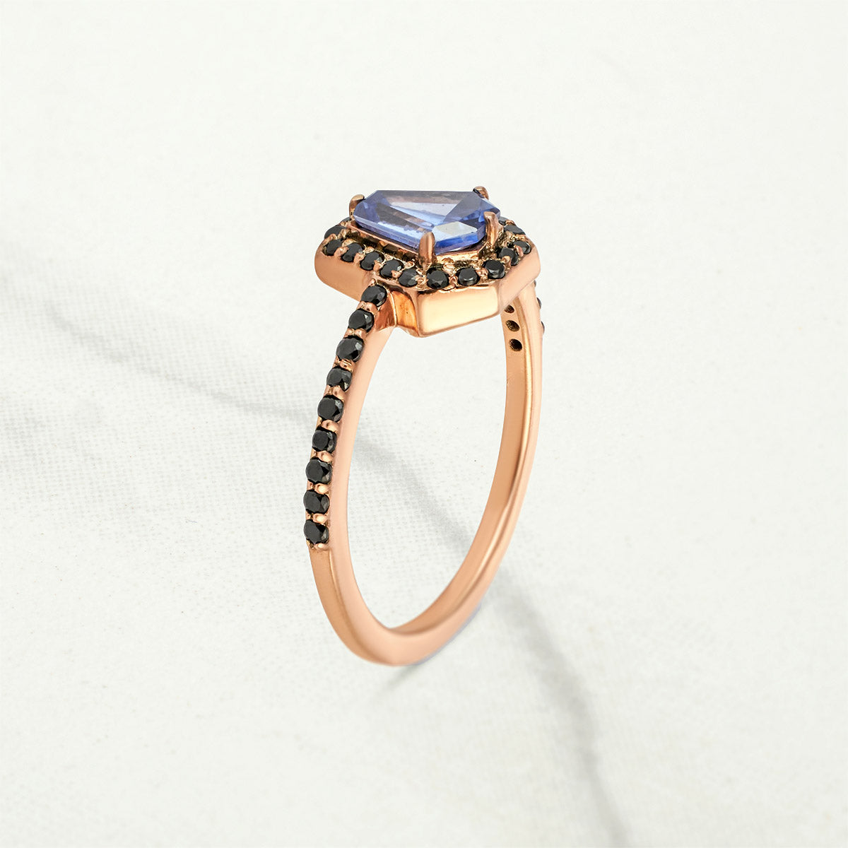 Halo Coffin Cut Engagement Rings for Women Gothic Blue Gemstone Sterling Silver