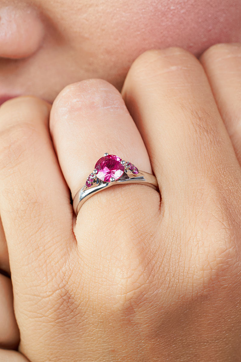 Natural Ruby Engagement Ring for Women Pink Gemstone Promise Ring
