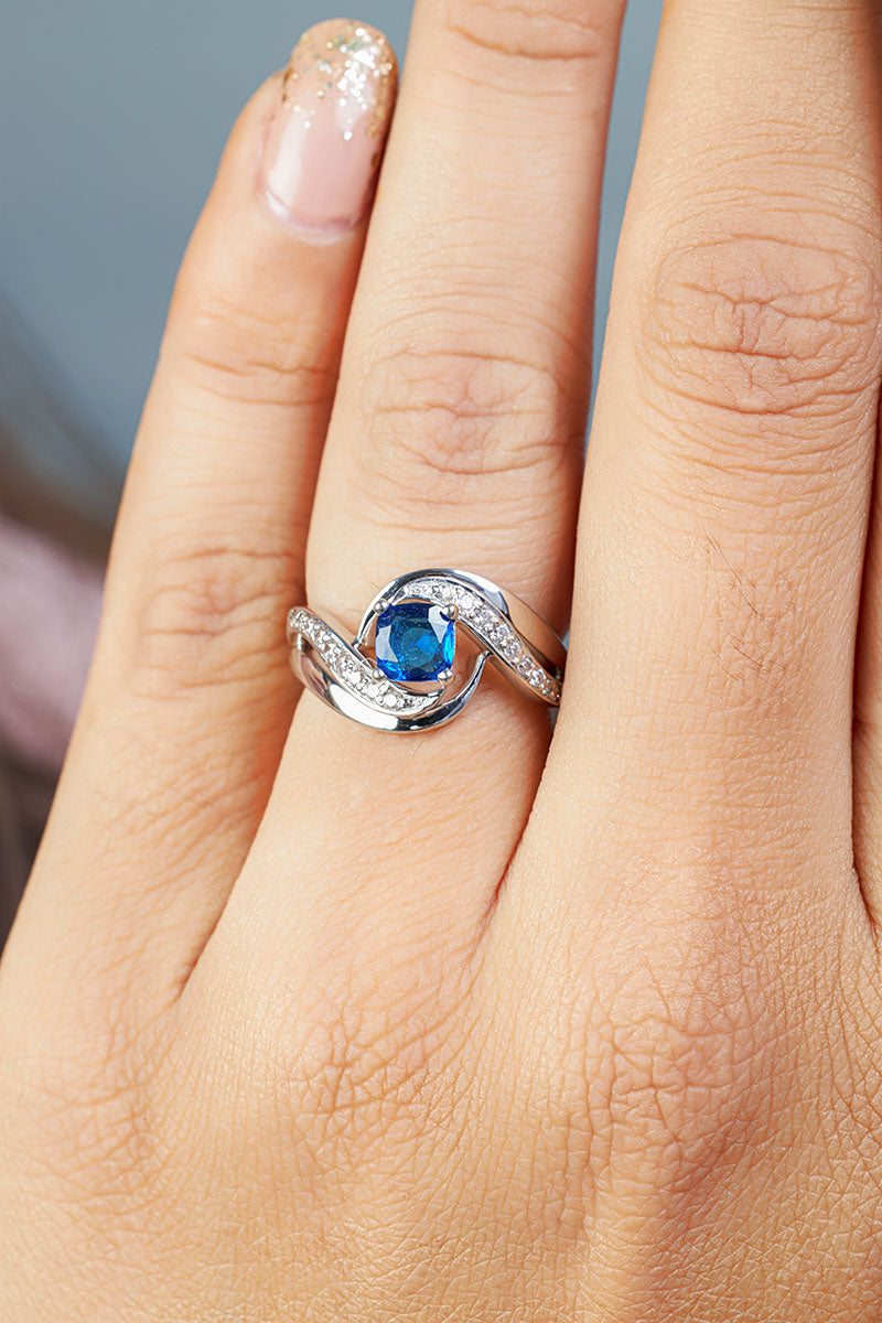 Cushion Cut Natural Sapphire Engagement Ring