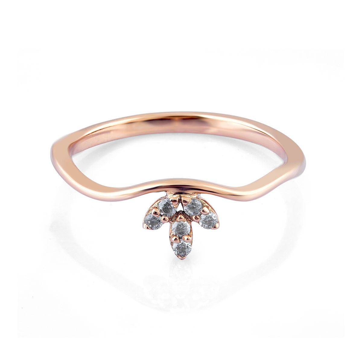 Salt and Pepper Diamond Wavy Ring Leaf Floral Dainty Midi Ring