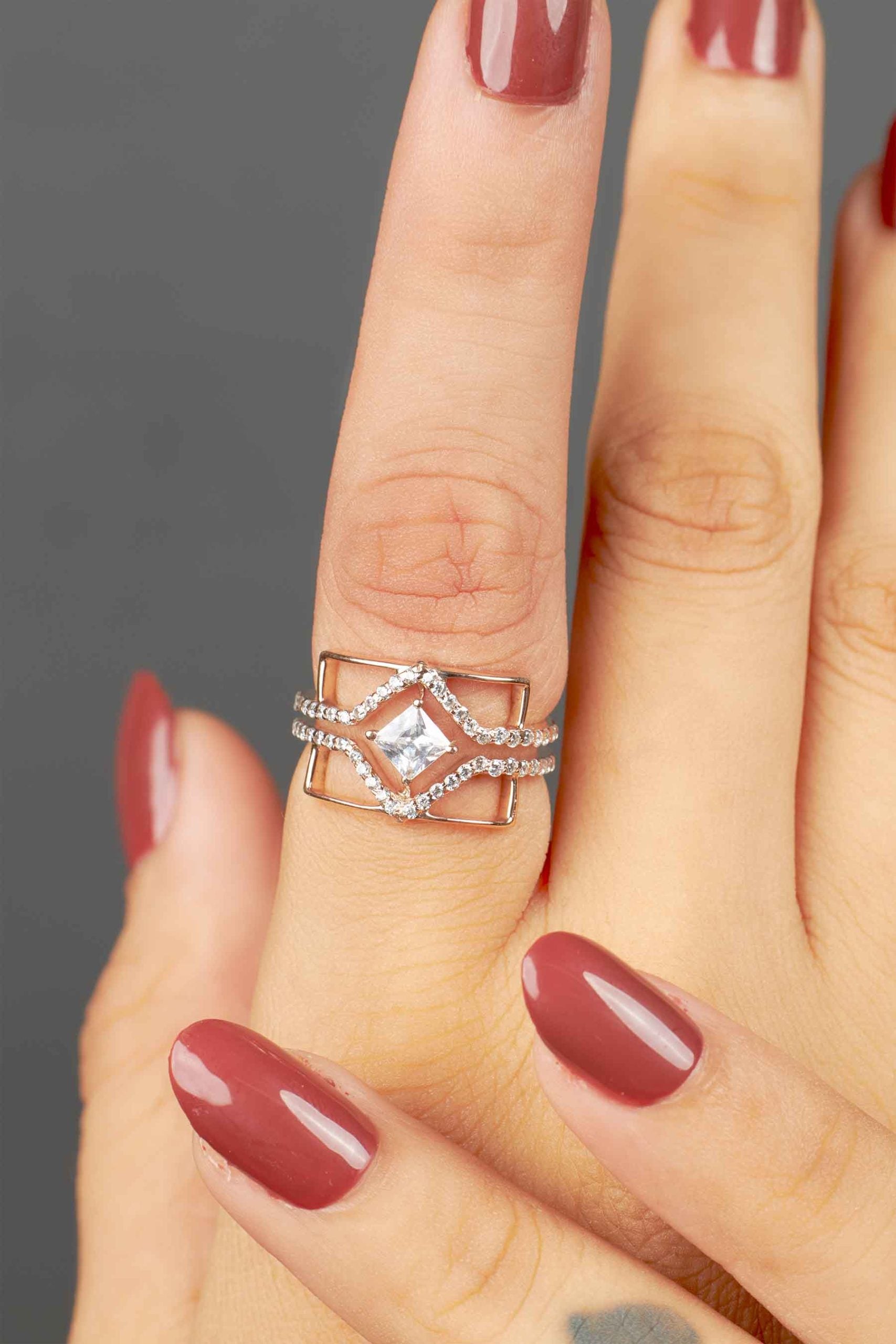 Princess Diamond Statement Ring Fancy Engagement Rings Rose Gold