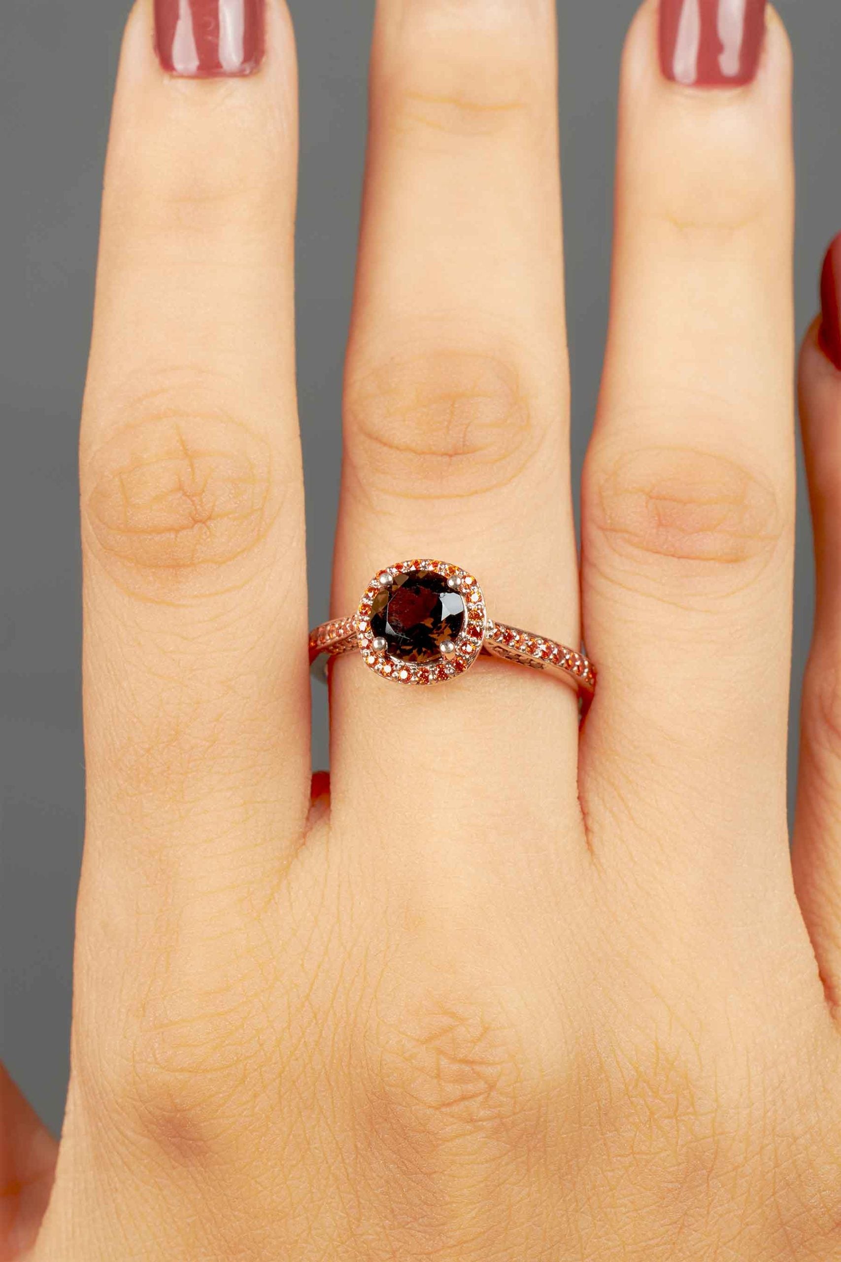 Natural Smoky Quartz Ring Halo Multi Gemstone Cathedral Engagement Rings Cocktail Statement Rose Gold