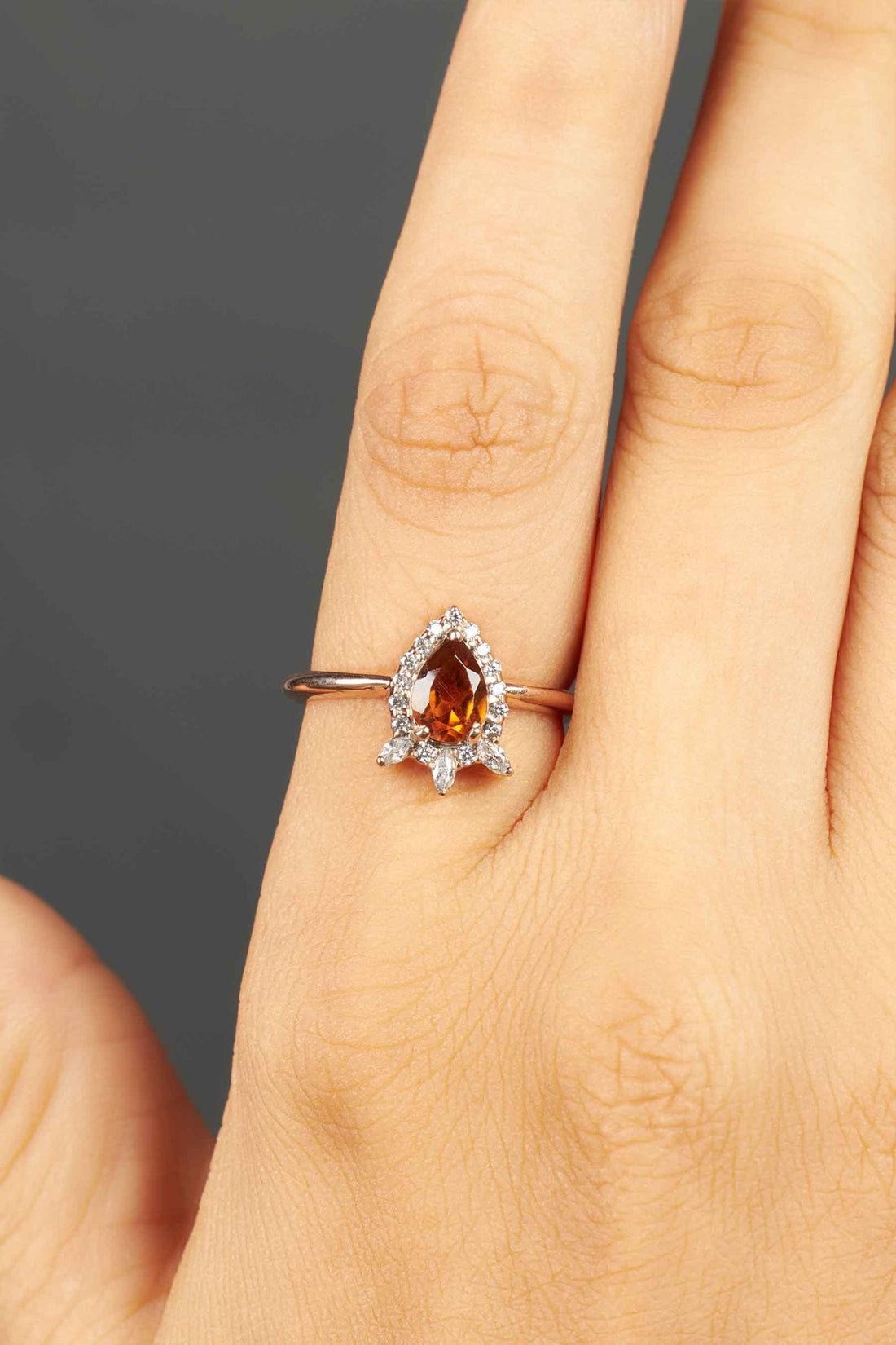 Pear Natural Hessonite Ring Teardrop Gemstone Engagement Ring