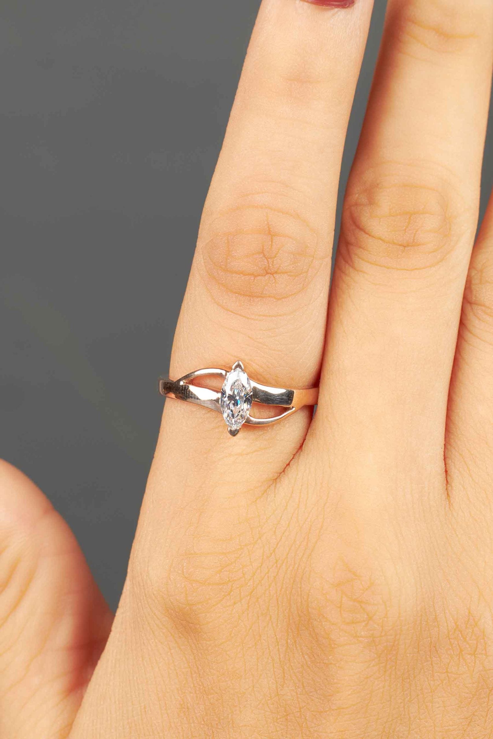 Marquise Cut Moissanite Diamond Ring Crossover Solitaire Engagement Rings Rose Gold