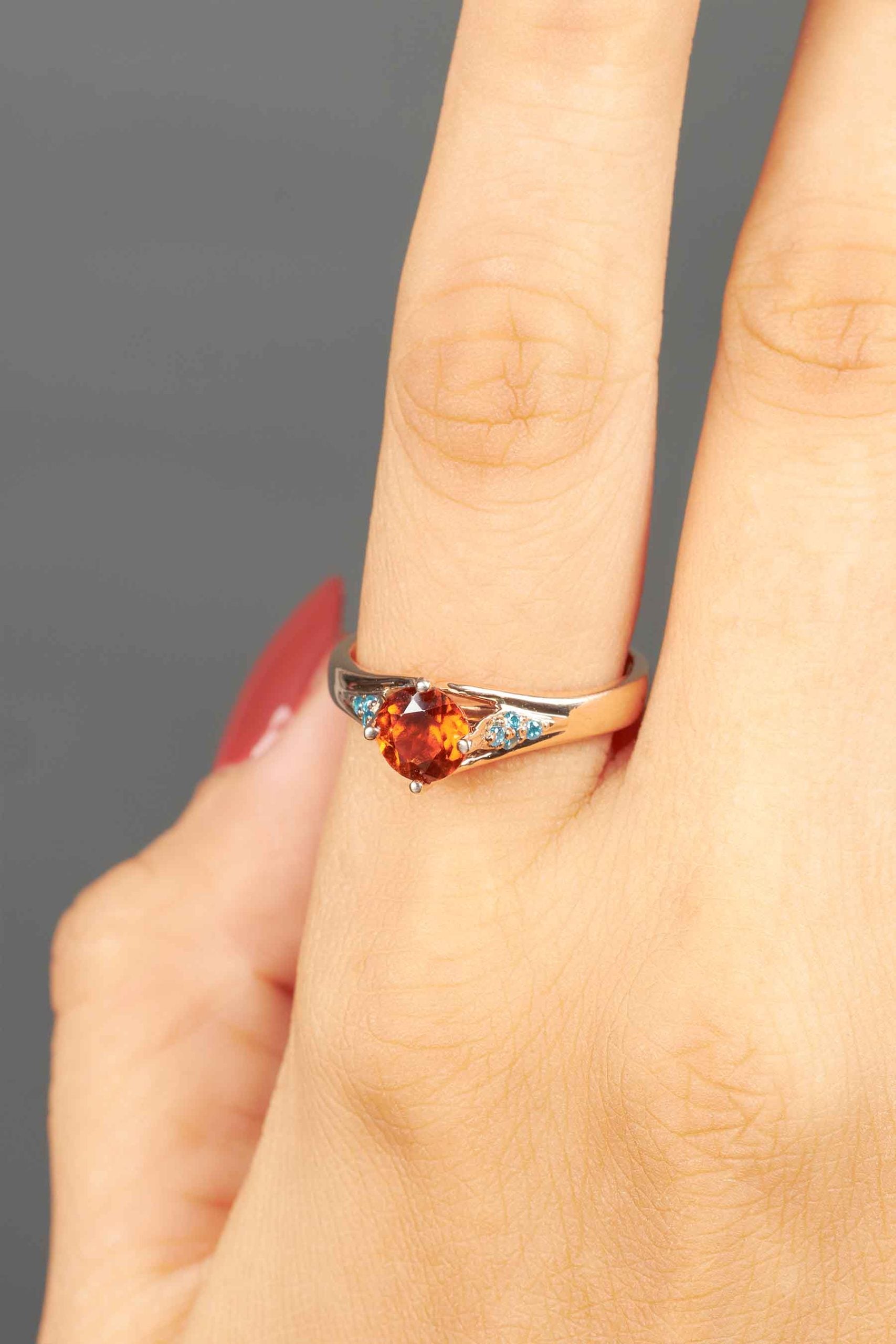 Cocktail Engagement Ring Set Orange Sapphire Bridal Rings