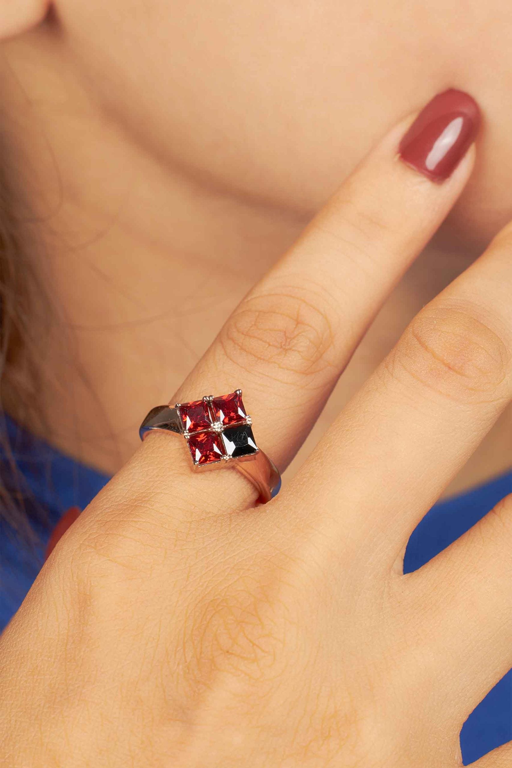 Princess Cut Engagement Ring Red Garnet and Black Spinel Natural Gemstone Rose Gold Gothic Promise Wedding