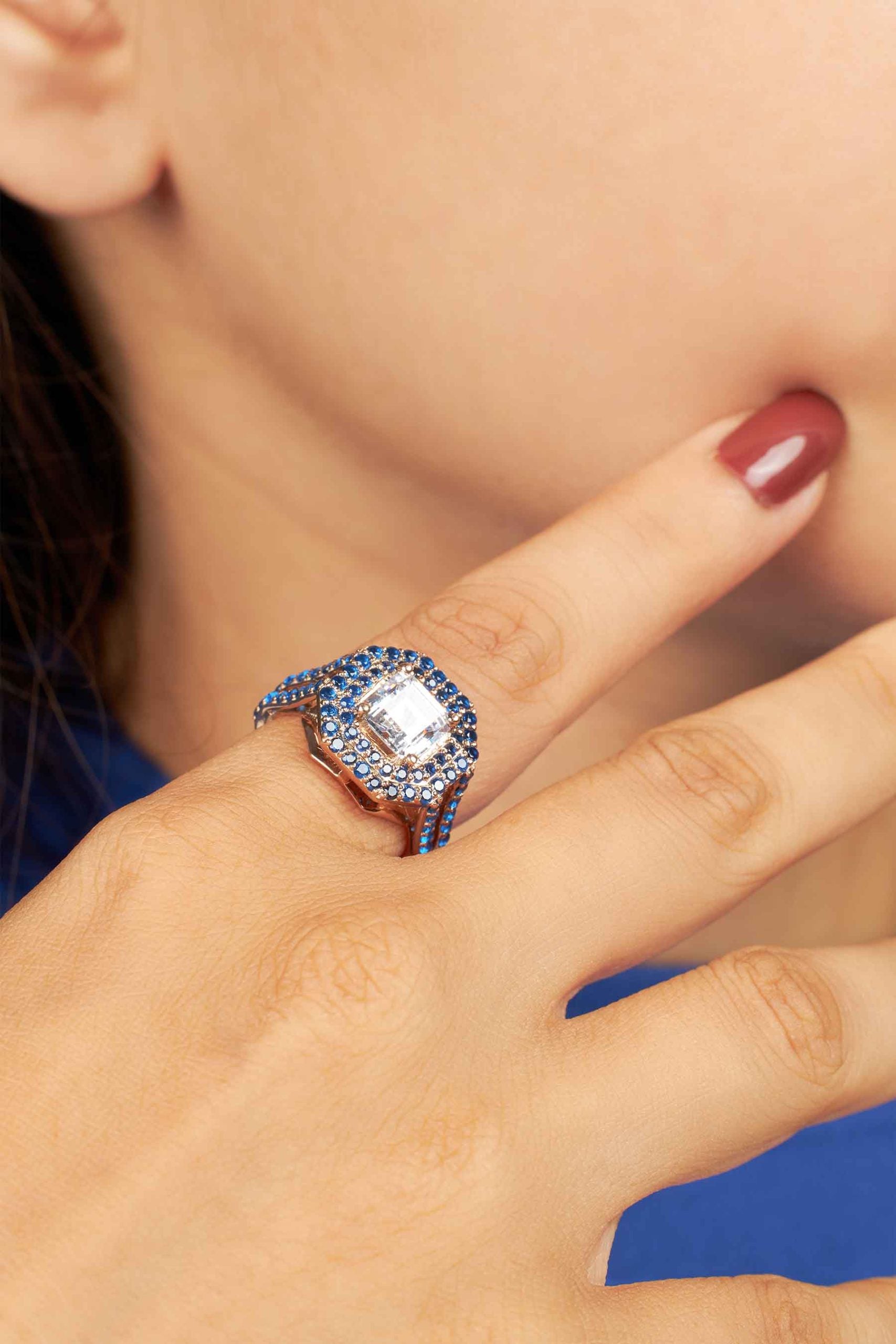 Double Halo Cocktail Ring Asscher Cut Diamond Engagement Ring