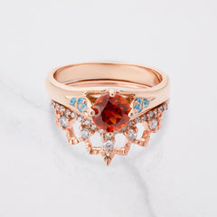 Cocktail Engagement Ring Set Orange Sapphire Bridal Rings