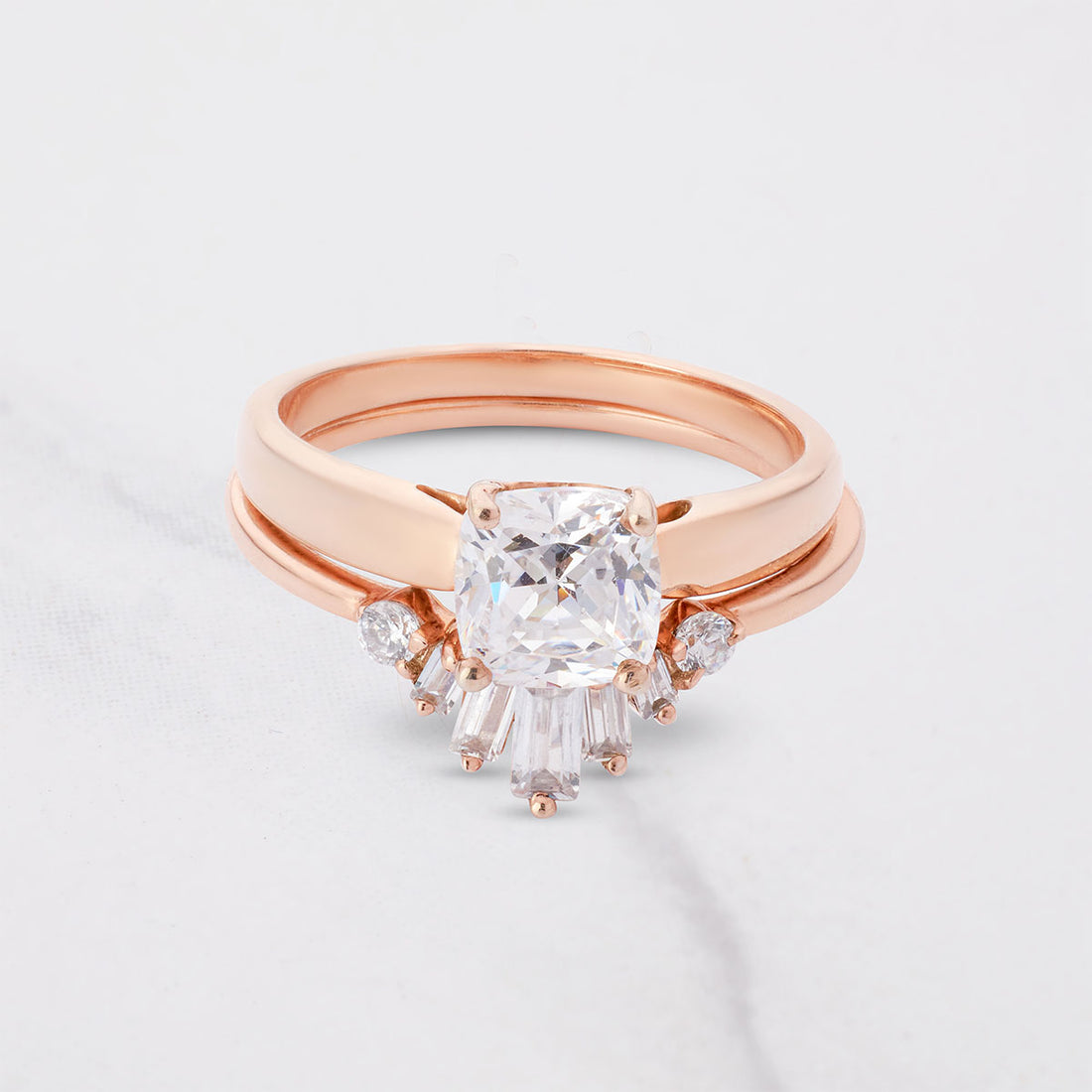 Solitaire Cushion Diamond Engagement Ring Tiara Wedding Band Bridal Set