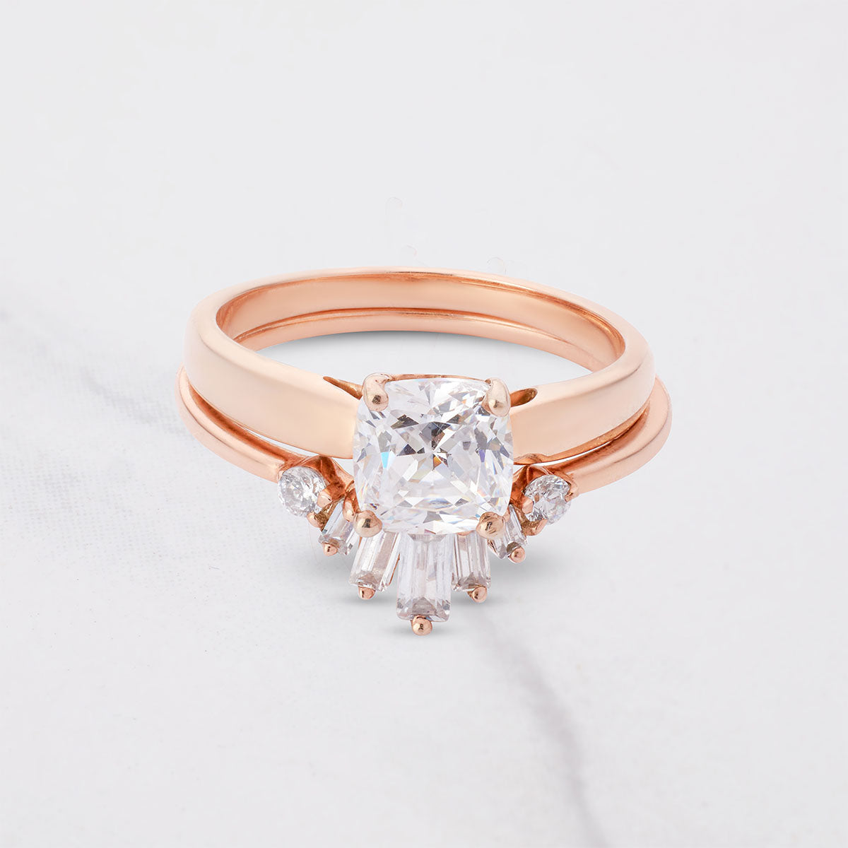 Solitaire Cushion Diamond Engagement Ring Tiara Wedding Band Bridal Set