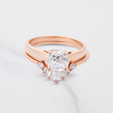 Solitaire Cushion Diamond Engagement Ring Tiara Wedding Band Bridal Set