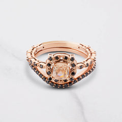 Vintage Engagement Ring Set 14k Rose Gold Cushion Cut CZ