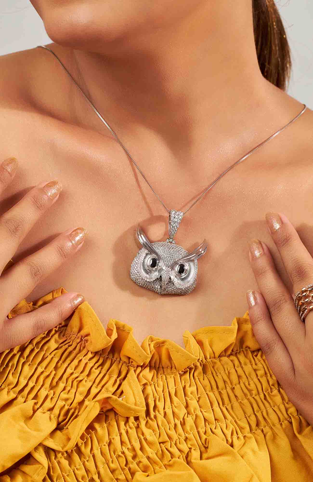 Iced Out Owl Pendant Necklace Locket With Chain Halloween Gothic Jewelry