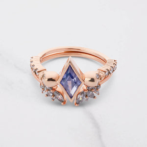 Rose Gold Skull Wedding Ring Set Kite Cut Blue Titanic Gemstone