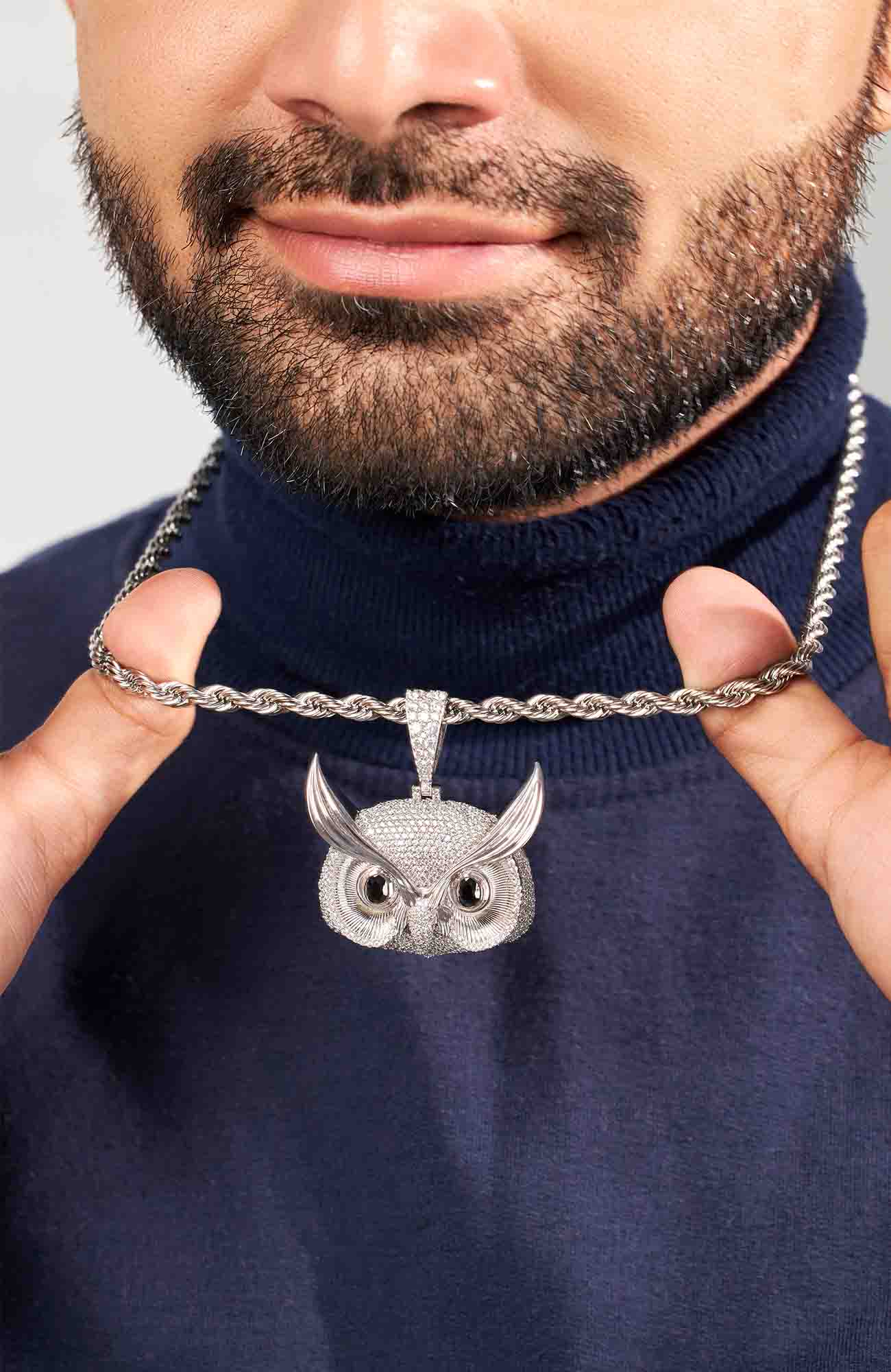 Iced Out Owl Pendant Necklace Locket With Chain Halloween Gothic Jewelry