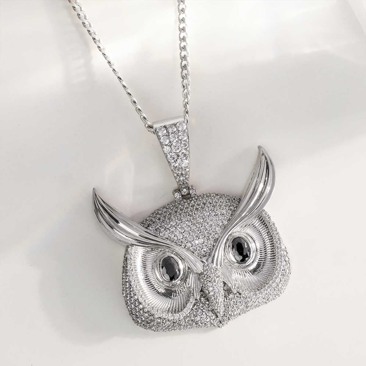 Iced Out Owl Pendant Necklace Locket With Chain Halloween Gothic Jewelry