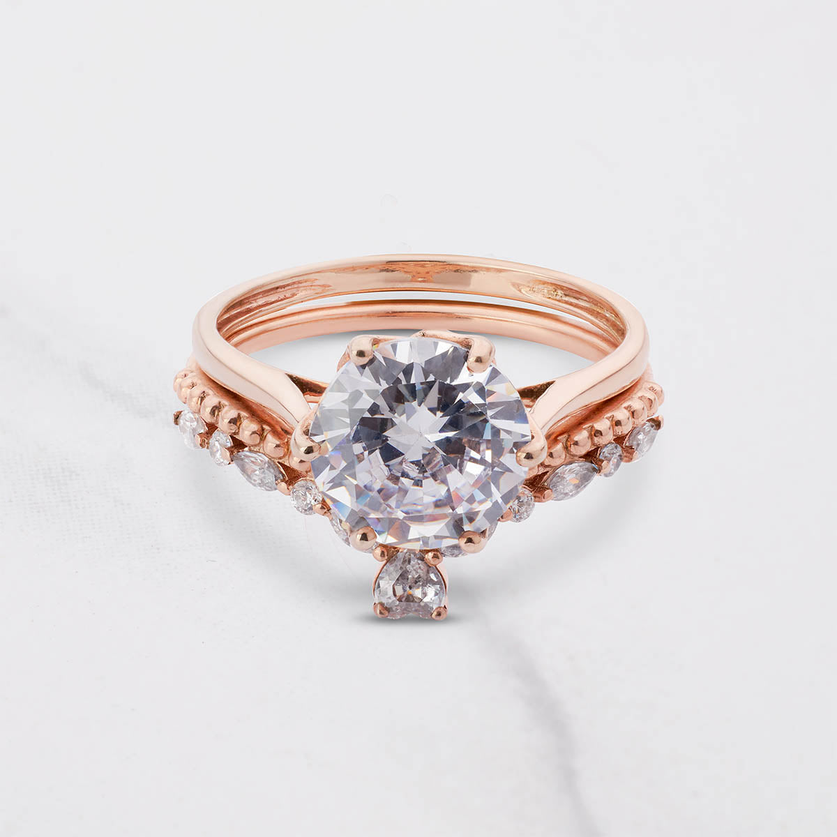 Solitaire Diamond Engagement Ring Set Vintage Wedding Band
